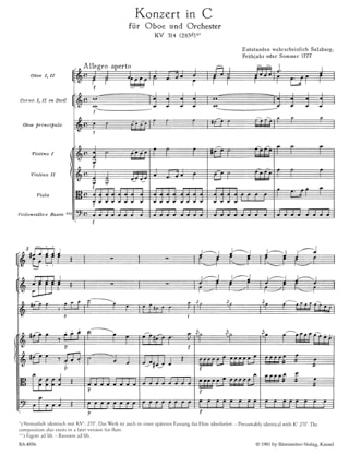 Oboenkonzert C-Dur KV 314 - Partitur - MOZART - Partition