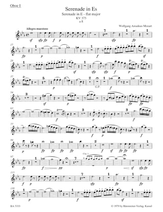 Serenade Es-Dur KV 375 - Bläseroktett - Stimmen - MOZART - Partition