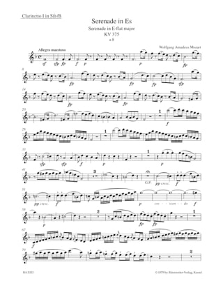 Serenade Es-Dur KV 375 - Bläseroktett - Stimmen - MOZART - Partition