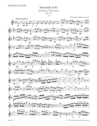 Serenade Es-Dur KV 375 - Bläsersextett - Stimmen - MOZART - Partition