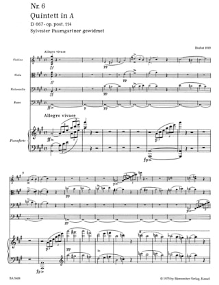 Quintette de la Truite en La Majeur D 667 - Parties instrumentales