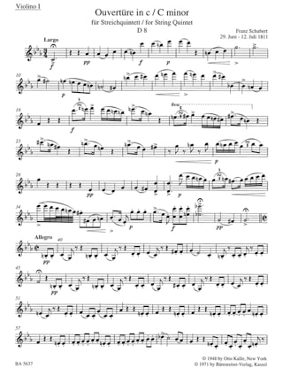 Ouvertüre in c-moll D. 8 für Streichquintett - Stimmen - SCHUBERT