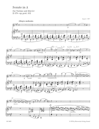 Sonate A-Dur op. posth. 162 - D 574 - SCHUBERT - Partition - Violon