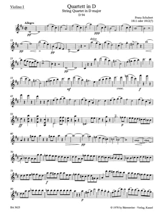 Streichquartette - Bd. 1 - Stimmen D. 94, 8a, 46, 86, 89 - SCHUBERT