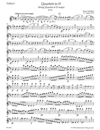 Quatuors à cordes - Volume 3 - Parties instrumentales - SCHUBERT