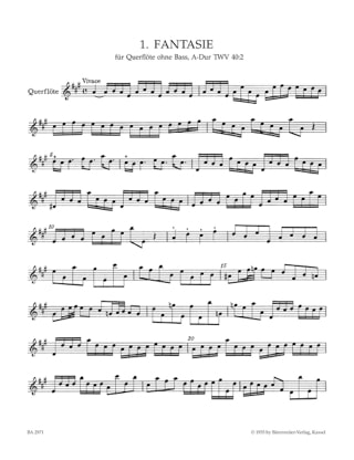 12 Fantaisies pour Flute Seule - TELEMANN - Partition