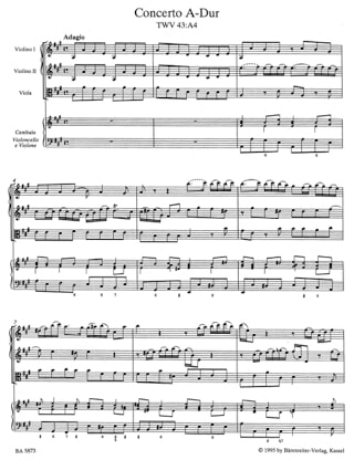 Concerto A-Dur TWV 43 : a4 - Partitur + Stimmen - TELEMANN - Partition