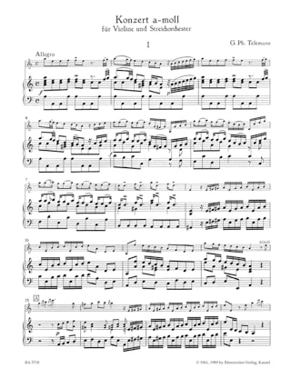 Concerto Violon la mineur - TELEMANN - Partition - Violon