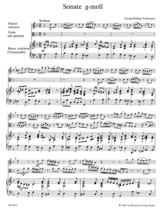 Sonate g-moll - Flöte, Viola Viola da Gamba u. Bc - TELEMANN