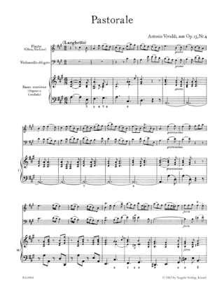 Pastorale - Flöte Violine/Oboe obl. Violoncello und BC Orgel - VIVALDI