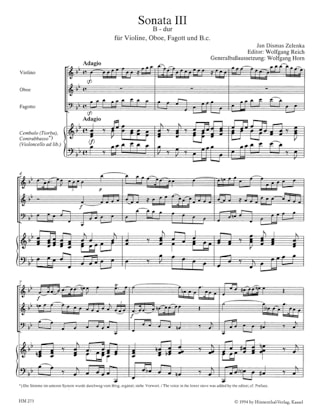 Sonate Nr. 3 B-Dur - 2 Oboen Fagott BC - ZELENKA - Partition