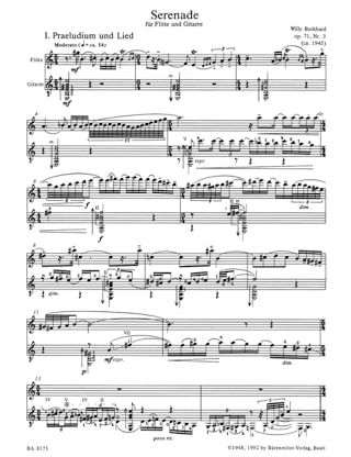 Serenade n° 3 op. 71 - Flûte et Guitare - Willy Burkhard - Partition