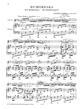 Humoreska op. 101 n° 7 - DVORAK - Partition - Violon