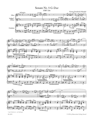 6 Sonaten HWV 380-385 - Heft 3 : 384-385 - Oboe Violine Oboe u. Bc