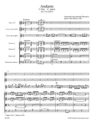 Andante C-Dur für Flöte und Orch. KV 315 - Partitur - MOZART