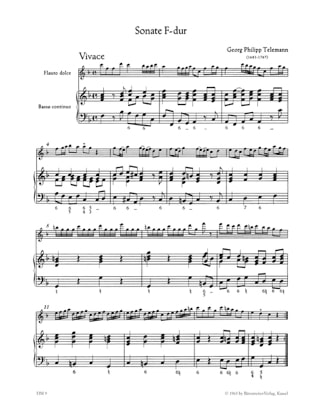 Sonate in F-Dur - Altblockflöte u. Bc - TELEMANN - Partition