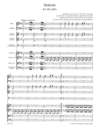 Symphonie D-Dur nach Serenade KV 250 - Partitur - MOZART - Partition