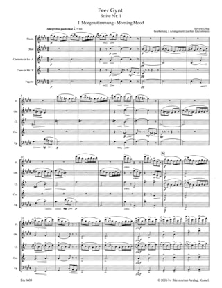 Peer Gynt Suite n° 1 op. 46 - Holzbläserquintett - Partitur + Stimmen