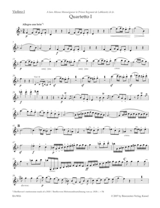 Quatuors à cordes Op. 18, 1-6 - parties instrumentales - BEETHOVEN
