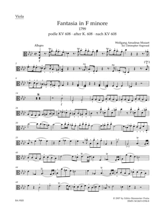 Fantasia in F minore KV 608 - Streichquartett - MOZART - Partition