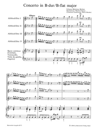 Concerto B-Dur 4 F-Bfl, Bc - Johann Melchior Molter - Partition