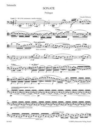 Sonate Pour Violoncelle - DEBUSSY - Partition - Violoncelle