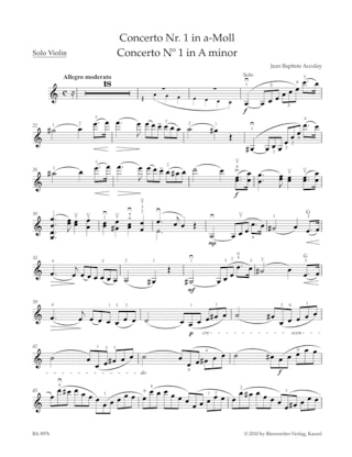 Concerto N°1 En la Min. - Jean-Baptiste ACCOLAY - Partition - Violon