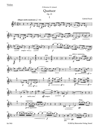 Quatuor Op. 15 en Ut Mineur - FAURÉ - Partition - Quatuors