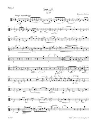 Sextuor à cordes en Sib Maj. Opus 18 - BRAHMS - Partition - Sextuors
