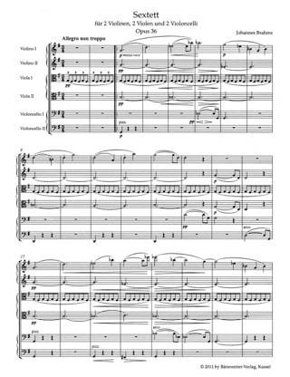 Sextuor Op. 36 en Sol Majeur - BRAHMS - Partition - Petit format