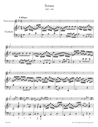 Sonate en Sol Mineur BWV 1020 - BACH - Partition - Flûte traversière