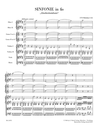 Symphonie N° 45 en Fa# Mineur Les Adieux - HAYDN - Partition