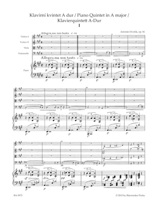 Quintette avec piano en la majeur, op. 81 - DVORAK - Partition