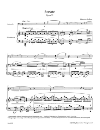 Sonate, opus 99 - Violoncelle et piano - BRAHMS - Partition