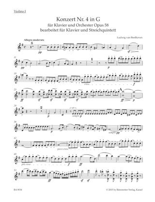 Concerto n° 4 en Sol M., op. 58 - Sextuor Cordes et piano - BEETHOVEN