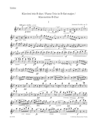 Trio en Sib Maj., op. 21 - Violon, violoncelle et piano - DVORAK