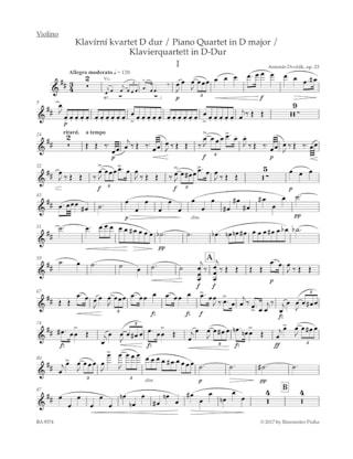 Quatuor pour Piano et Cordes op. 23 - DVORAK - Partition - Quatuors