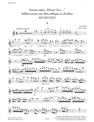 Sonata super Hoson zes... - Jan Novak - Partition - Violon