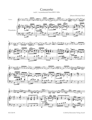 Concerto en sol mineur, d'après BWV 1056 - BACH - Partition - Violon