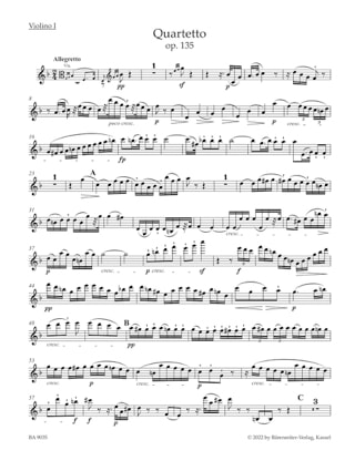 Quatuor à Cordes en Fa Majeur - Parties séparées - BEETHOVEN