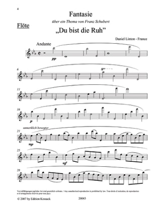 Fantaisie Du Bist Die Ruh - Daniel Linton-France - Partition