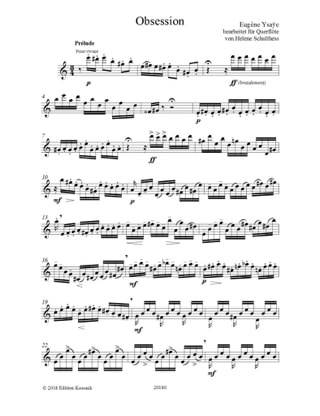 Obsession - Flûte seule - Eugène Ysaÿe - Partition - Flûte traversière