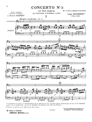 Concerto Violoncelle n° 3 sol majeur G. 480 - BOCCHERINI - Partition