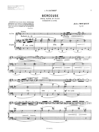 Berceuse, Op. 22 - Jules Mouquet - Partition - Flûte traversière