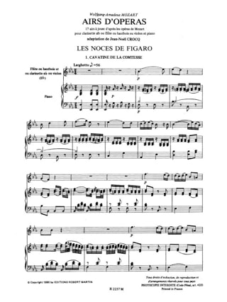 Airs d'opéras - Flûte ou clarinette ... piano - MOZART - Partition