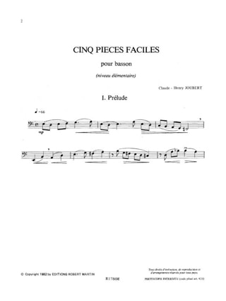 Cinq pièces faciles - Claude-Henry Joubert - Partition - Basson
