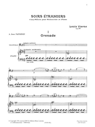 Soirs étrangers - VIERNE - Partition - Violoncelle