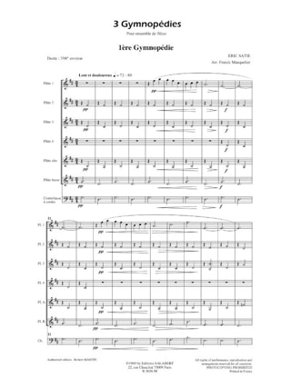 3 Gymnopédies - Ensemble de Flûtes + Contrebasse - SATIE - Partition