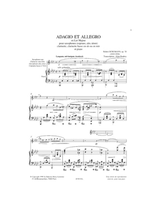 Adagio & Allegro Opus 70 - SCHUMANN - Partition - Saxophone