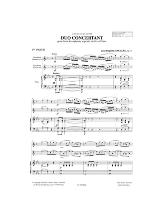 Duo Concertant - Jean-Baptiste Singelée - Partition - Saxophone